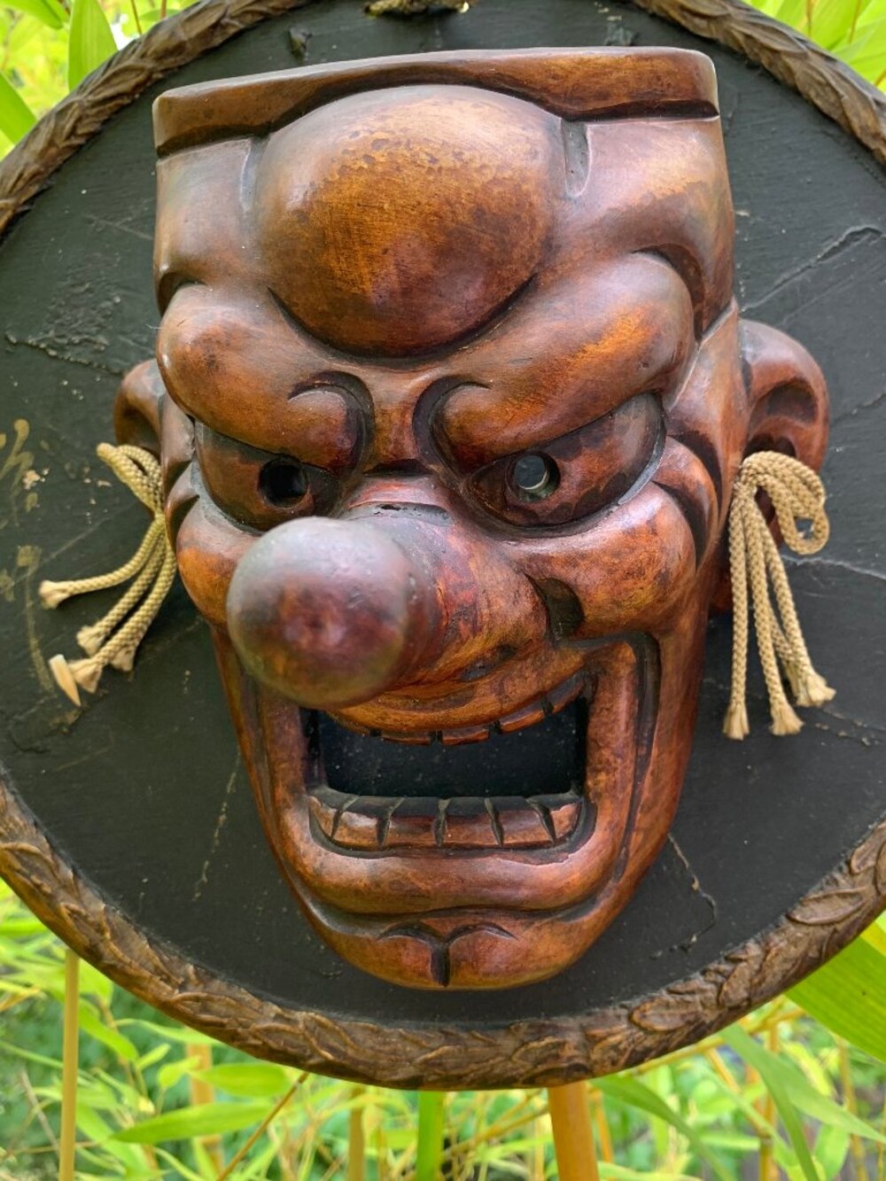 Vintage Edo Noh Kabuki Tenju Hand Carved Wood Laquered Mask Japanese Theatre
